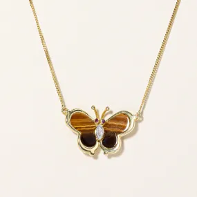 Fine Detail Sparkle Surface Mixed Gem Butterfly Necklace | 6.40ctw, 0.04ctw, 0.03ctw | 16.5" |