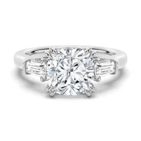 Cushion Cut Moissanite Engagement Ring with Tapered Baguette Side Stones Sparkling Adornment