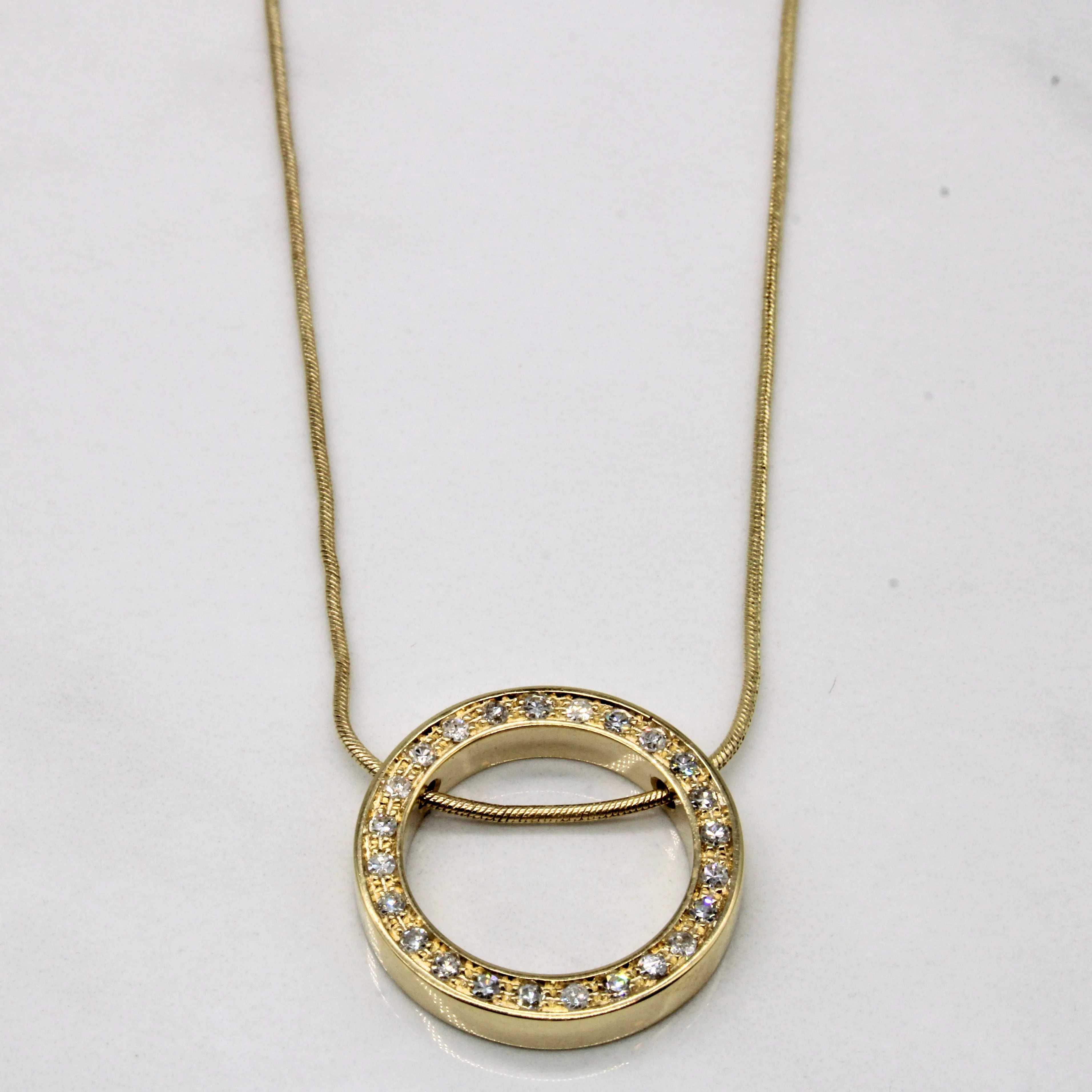 Diamond Circle Pendant Necklace | 0.24ctw | 18" | Polished Feature