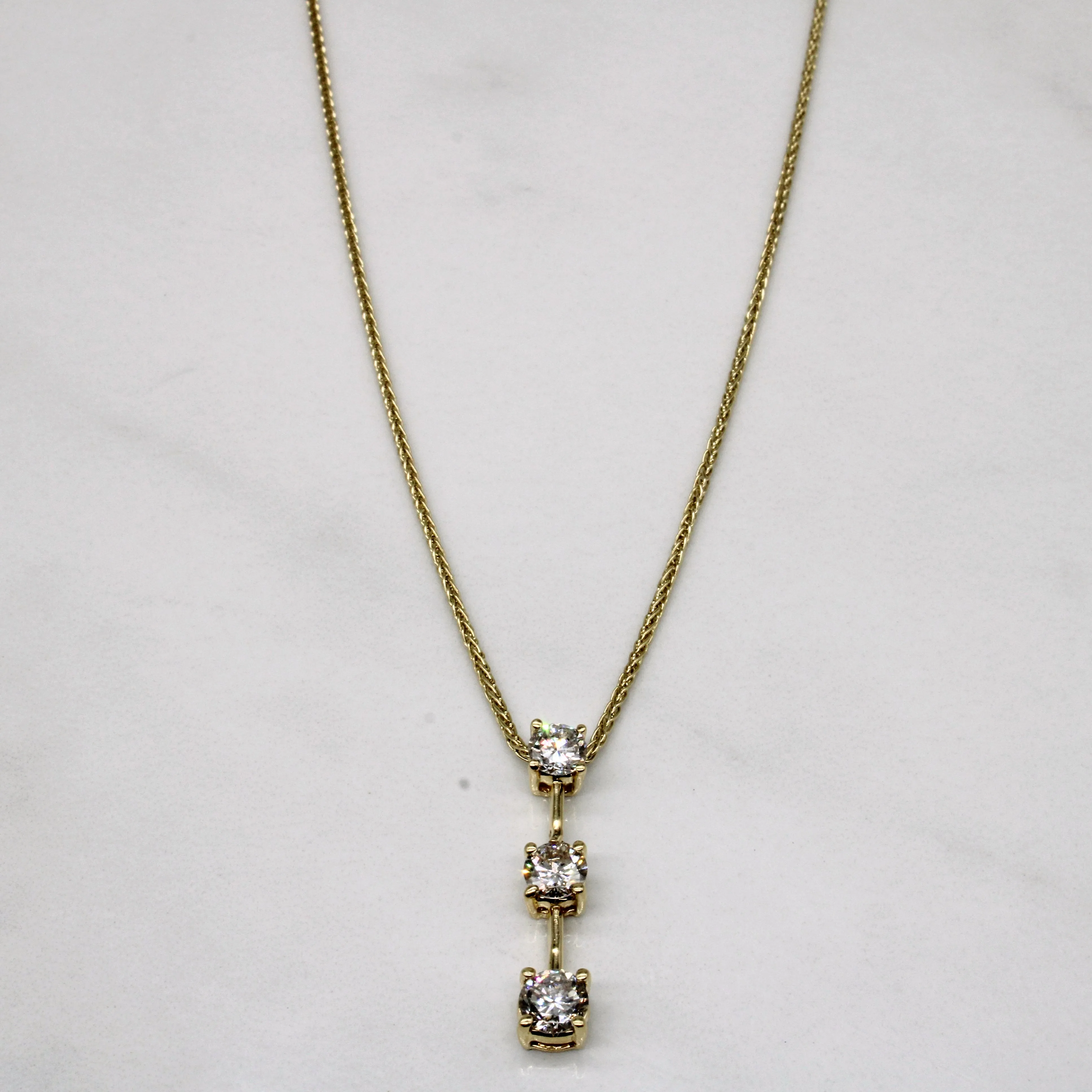 Timeless Pair Diamond Three Stone Column Pendant & 14k Necklace | 0.94ctw | 22" |