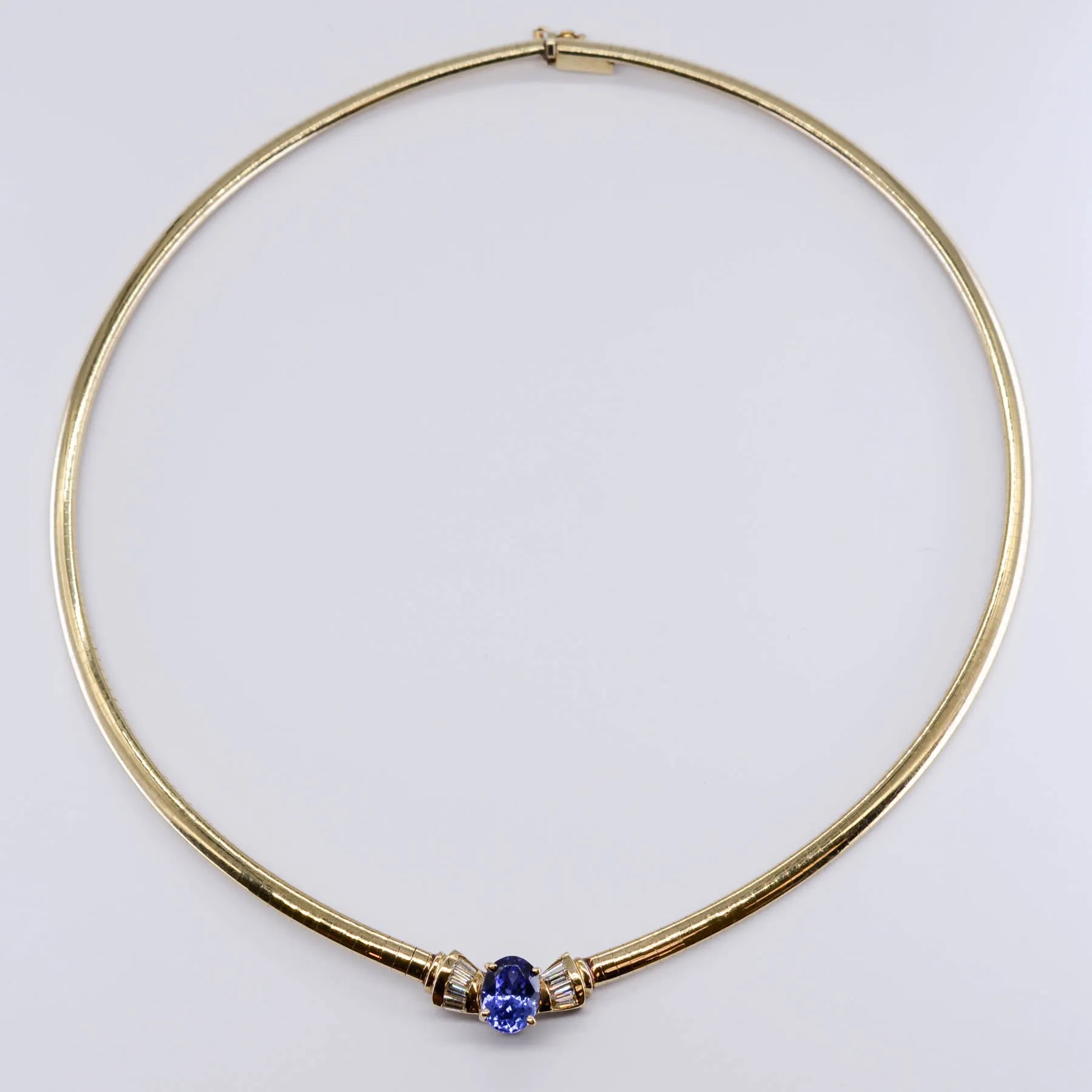 Minimalist Edge Understated Finish Tanzanite and Diamond Cocktail Necklace | 2.65ct, 0.16 ctw | 16.25"
