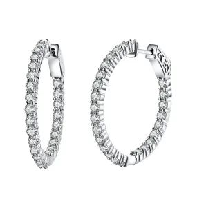 Secure Item Sterling Silver 30mm Round CZ Hoop Earrings with 2.5mm CZs