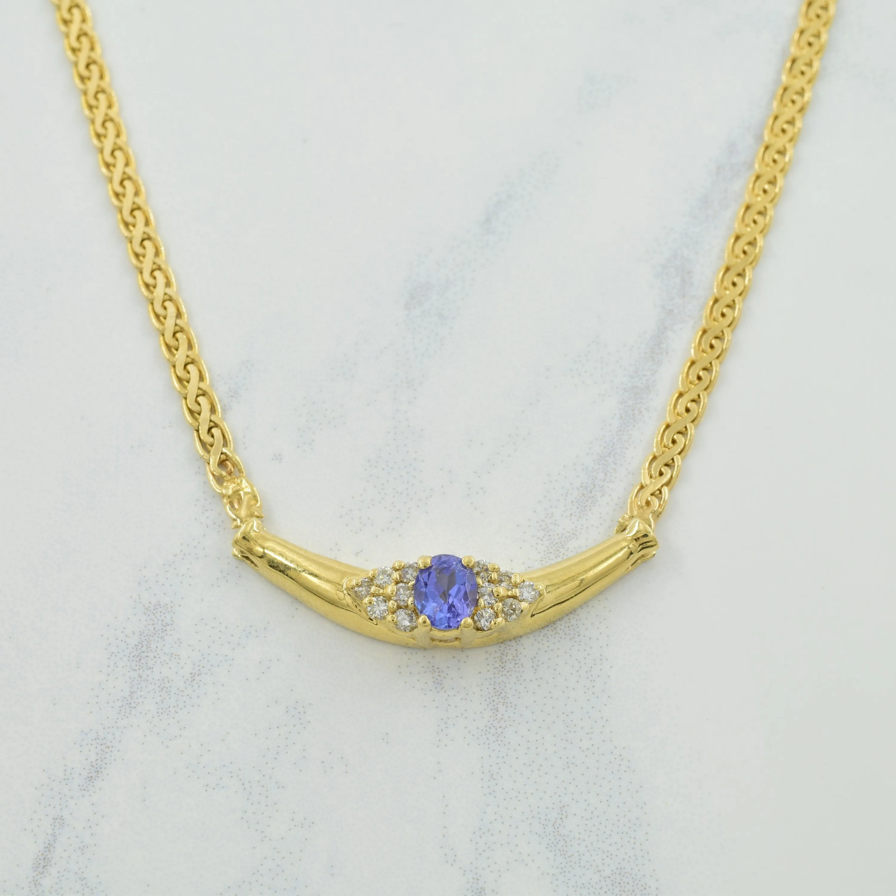 Tanzanite & Diamond Pendant Necklace | 0.33ct, 0.14ctw | 17" | Daytime Look