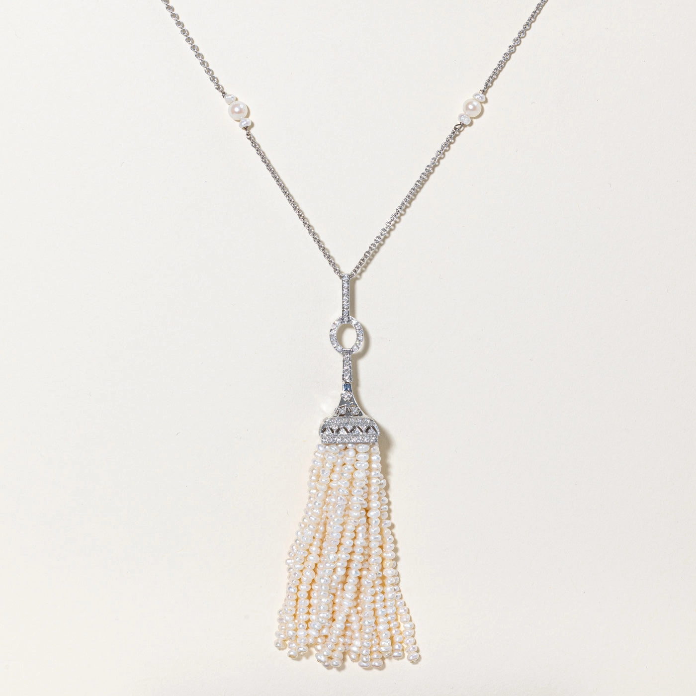 Pearl & Diamond Fringe Pendant Necklace | 1.06ctw | 25" | Dazzling Accent Effortless Edge