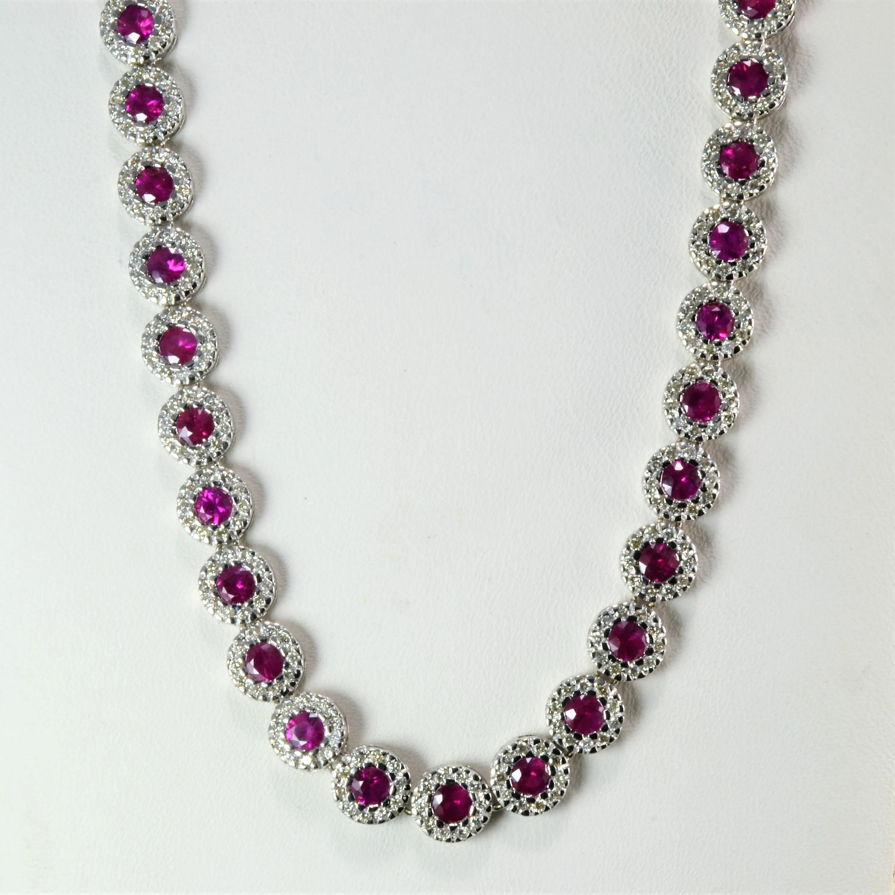 Ruby & Diamond Textured Necklace | 2.21 ctw, 16''| Unique Craftwork