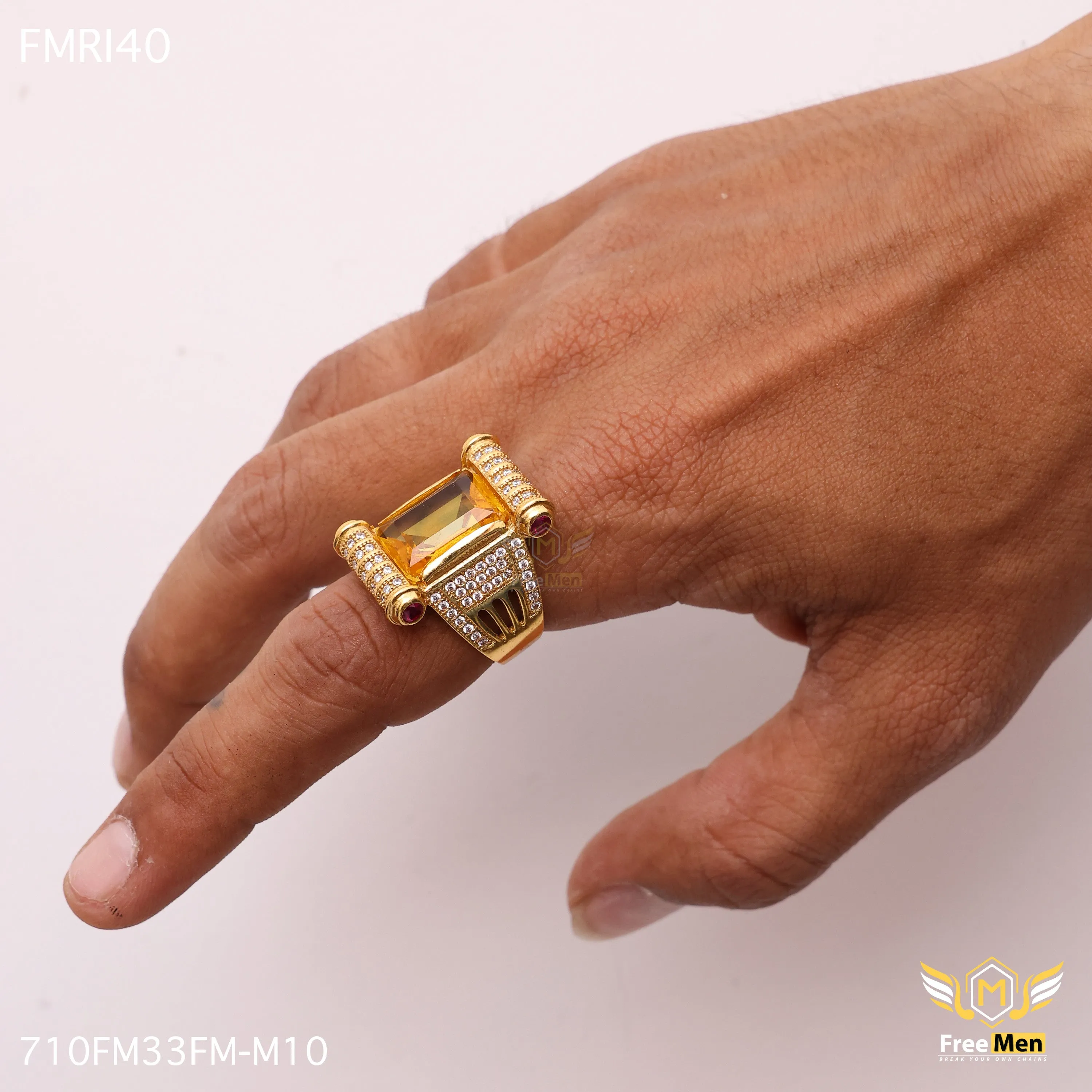 High-End Work Freemen Damru yellow AD Design Golden Ring - FMRI40