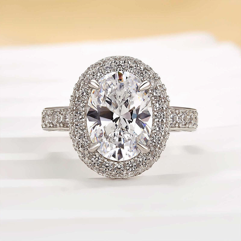 Radiant Form Louily Beautiful 3.0 Carat Double Halo Oval Cut White Gold Engagement Ring