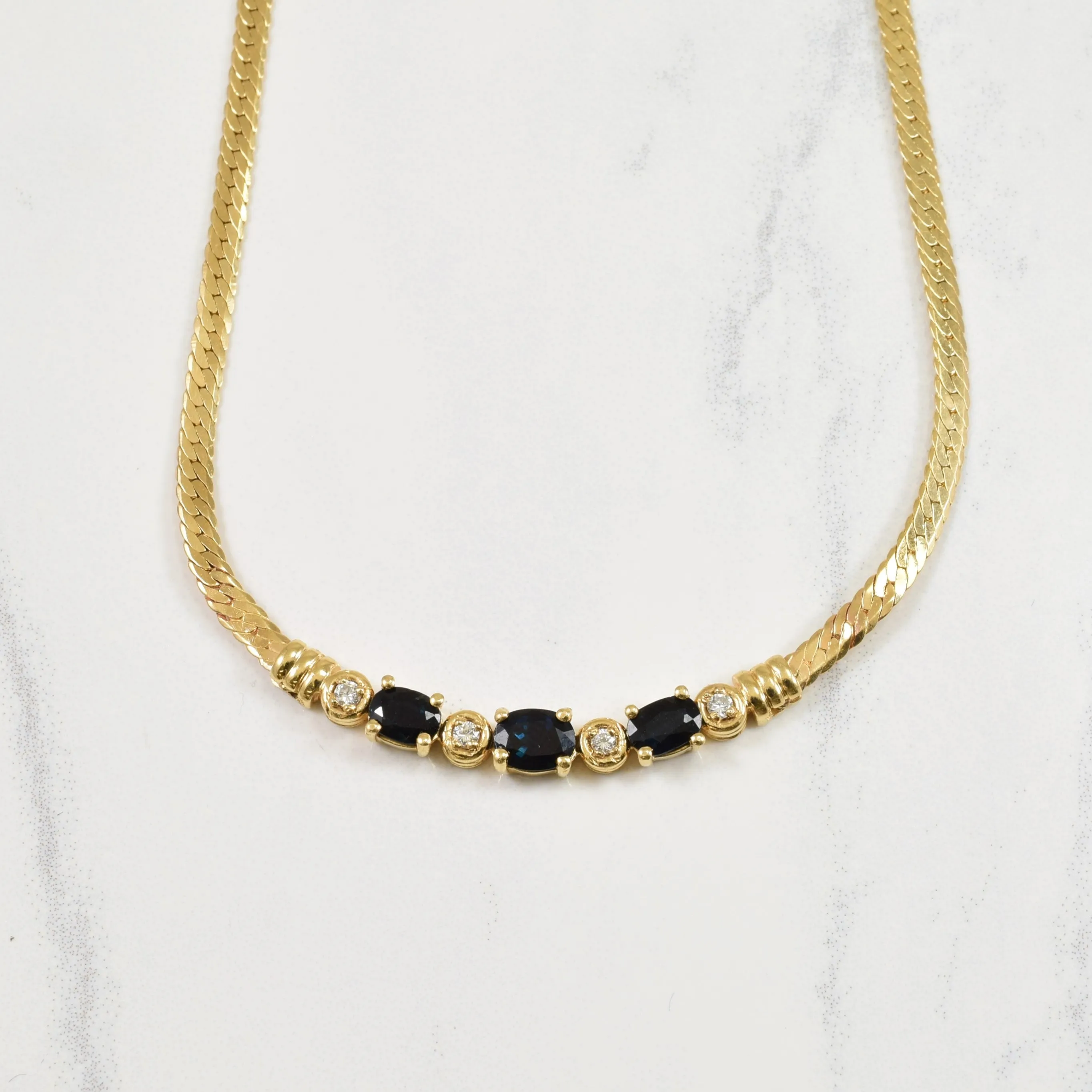 Cozy Glow Shiny Treasures Diamond & Blue Sapphire Herringbone Necklace | 0.08ctw, 1.00ctw | 17" |