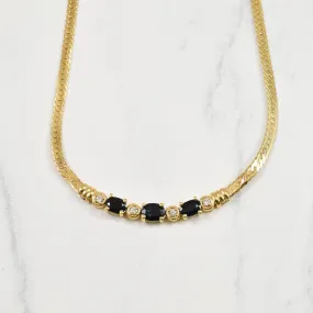 Cozy Glow Shiny Treasures Diamond & Blue Sapphire Herringbone Necklace | 0.08ctw, 1.00ctw | 17" |