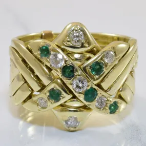 Bold Pieces Exquisite Piece Diamond & Emerald Puzzle Ring | 0.36ctw, 0.24ctw | SZ 9.5 |