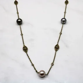 Charming Stones High Shine Diamond & Pearl Station Necklace | 0.60ctw | 33" |