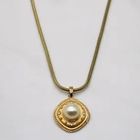 Diamond and Pearl Pendant & Necklace | 0.02ctw, 8.4mm | 16" | Shimmering Craft