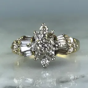 Stylish Item Diamond Art Deco Cluster Ring. 10K Yellow Gold. April Birthstone. 10 Year Anniversary Gift.