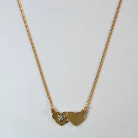 Natural Finish Artisan Crafted Diamond Double Heart Necklace | 0.015ct | 18" |