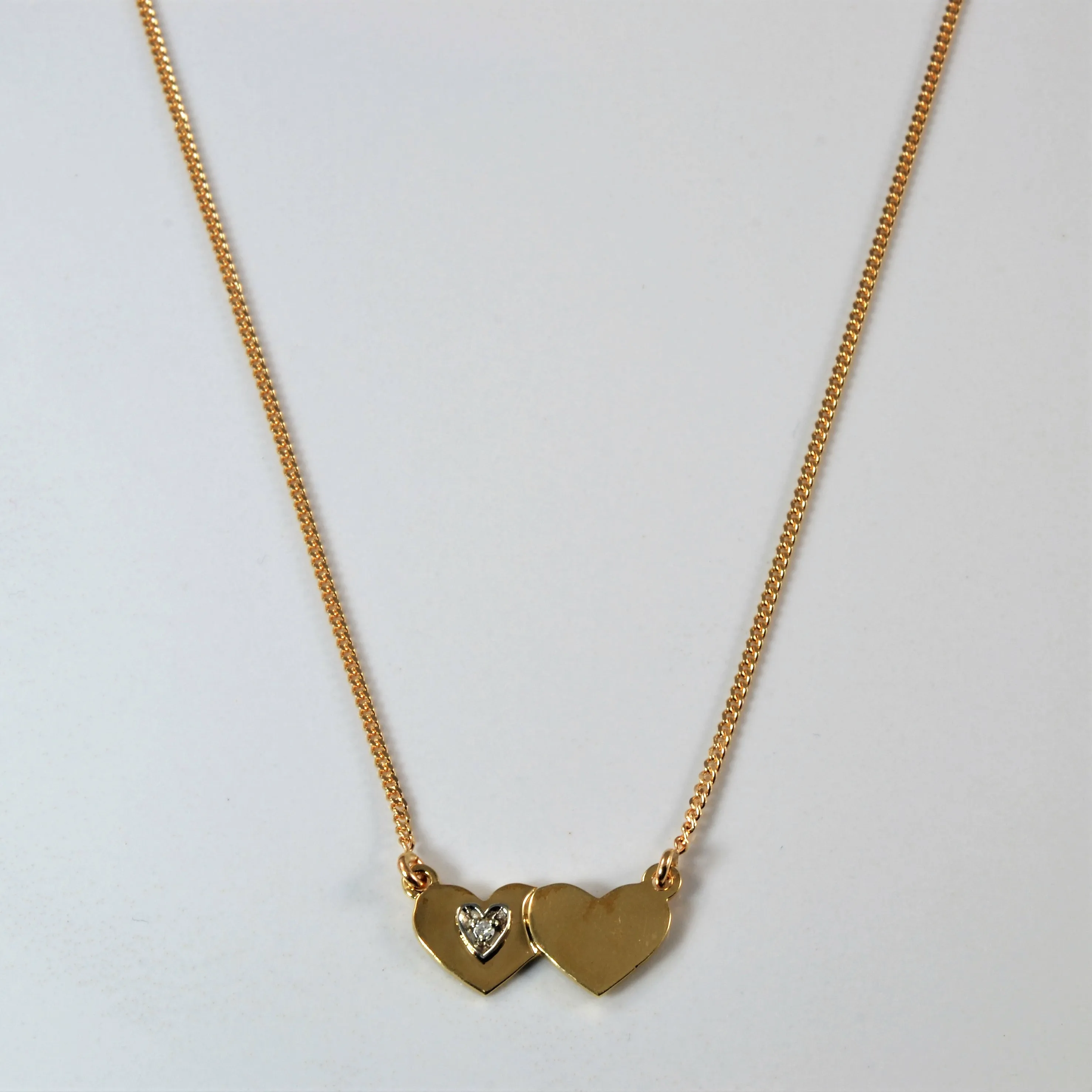 Natural Finish Artisan Crafted Diamond Double Heart Necklace | 0.015ct | 18" |