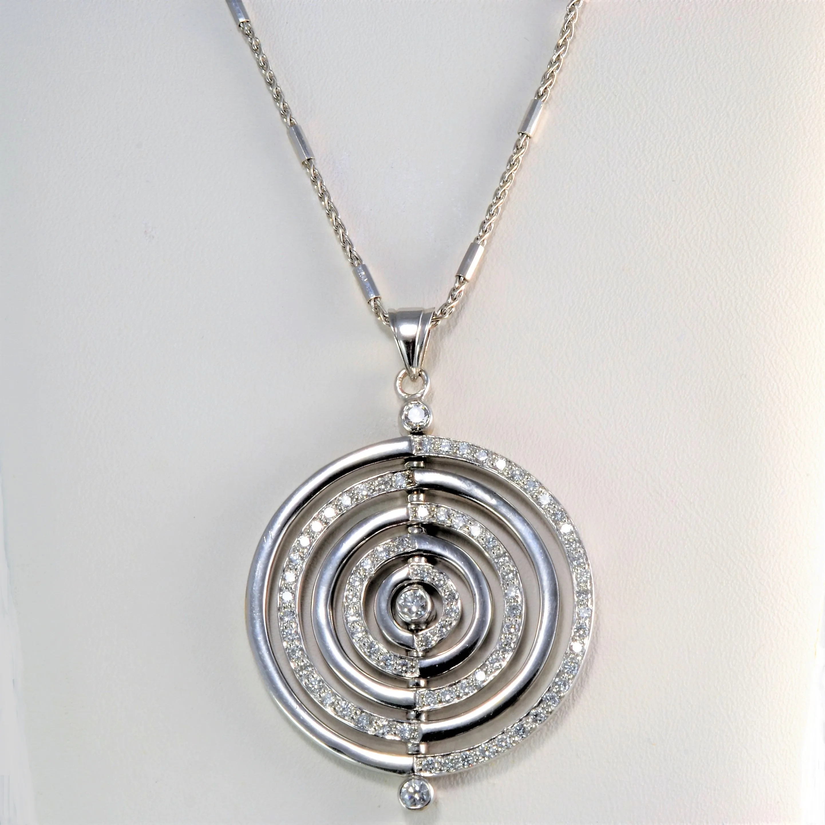 Artisan Craft Diamond Kinetic Circles Pendant Necklace | 1.20ctw | 14" |