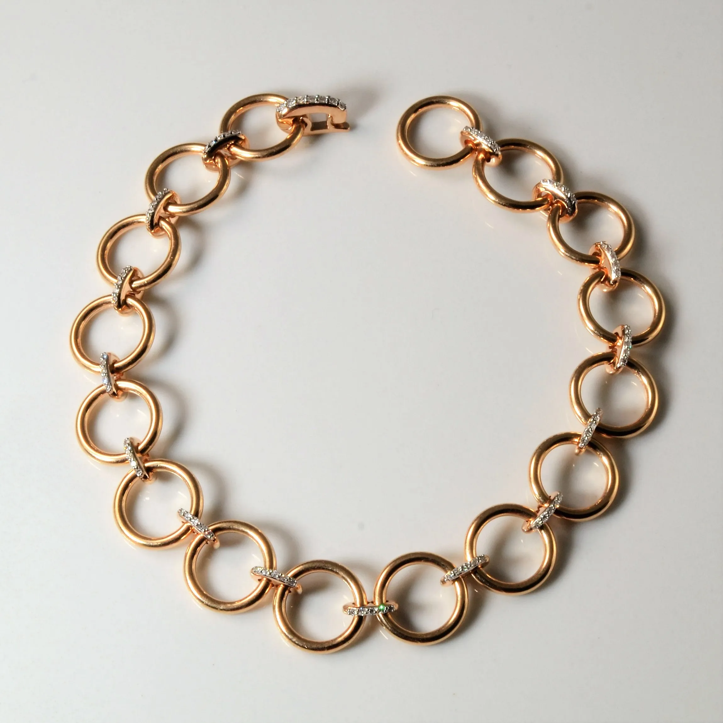 Diamond Linked Rose Gold Circle Bracelet | 0.08ctw | 6.5" | Casual Design