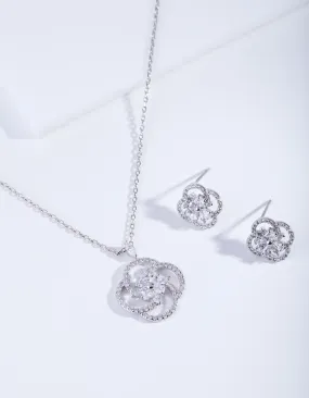 Delicate Layer Diamond Simulant Twist Flower Jewellery Set