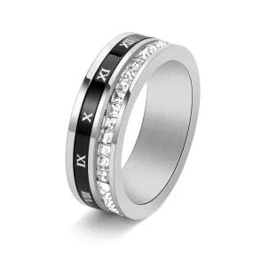 Anniversary Surprise Shimmering Effect Rotatable Square Diamond Tungsten Ring with Roman Numerals For Men