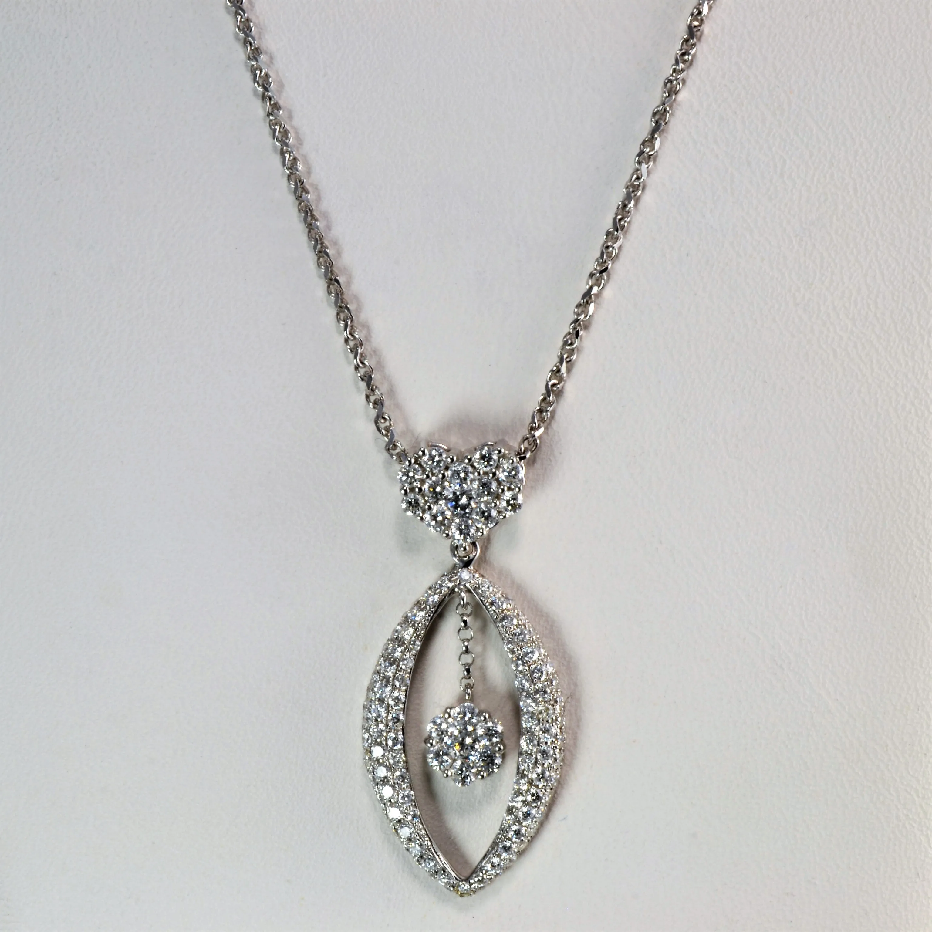 Youthful Twist Diamond Cluster Marquise Shaped Pendant Necklace | 1.64ctw | 16"