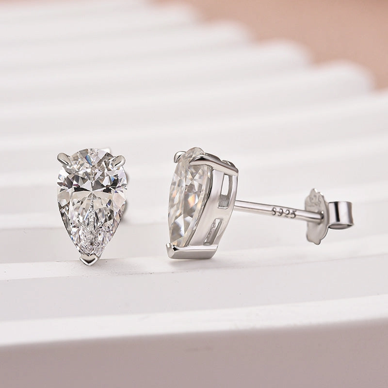 Artisan Sparkle Louily Classic Moissanite Pear Cut Earrings In Sterling Silver