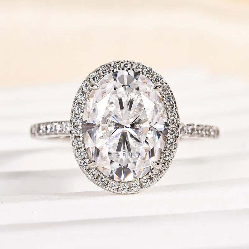 Louily Moissanite 4.5 Carat Halo Oval Cut Engagement Ring Valentine Token