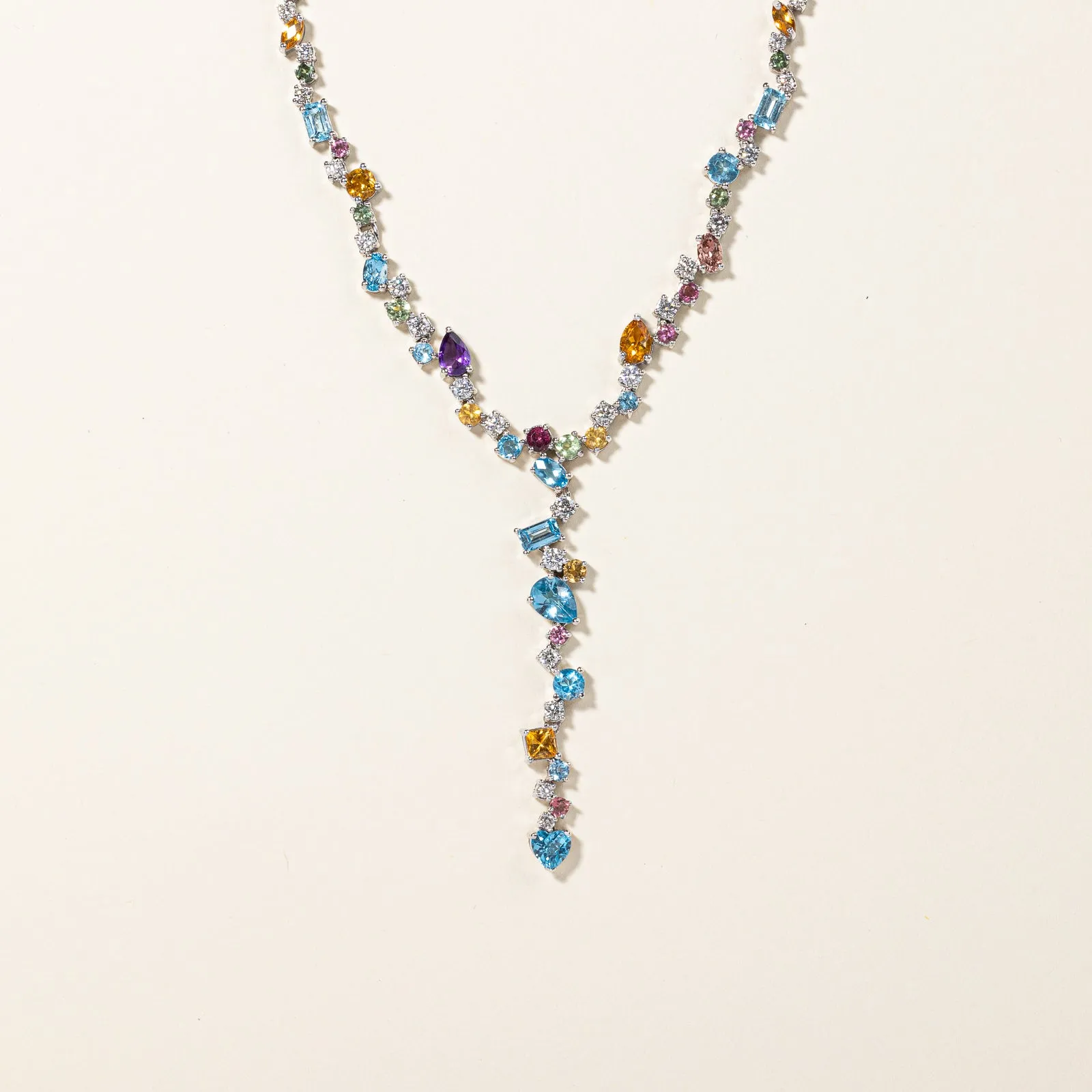 Smooth Fit Brilliant Edge Multi Gem Drop Necklace | 8.37ctw | 17" |