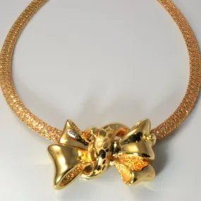 Vogue Design Sculpted Finish Raika' Hollow Gold Bow Mesh Necklace | 17" |