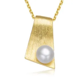 Classic Look Sterling Silver Gold Plated with Freshwater Pearl Rectangle Pendant Necklace