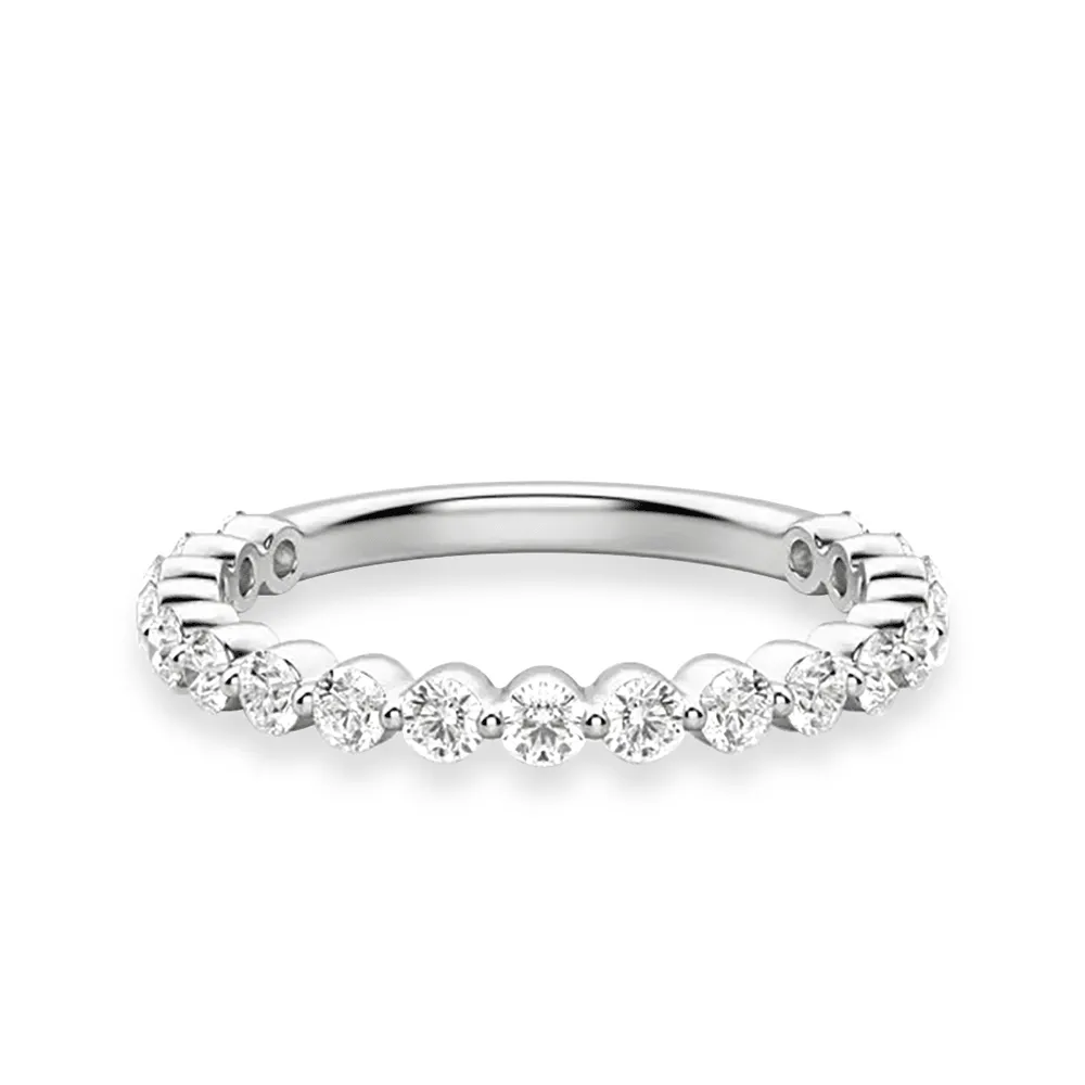 Symmetrical design Round Cut Shared Prong Moissanite Half Eternity Band