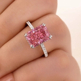 Graceful Layer Opulent Shine 4.5Ct Elegant Radiant Cut Pink Stone Engagement Ring In Sterling Silver