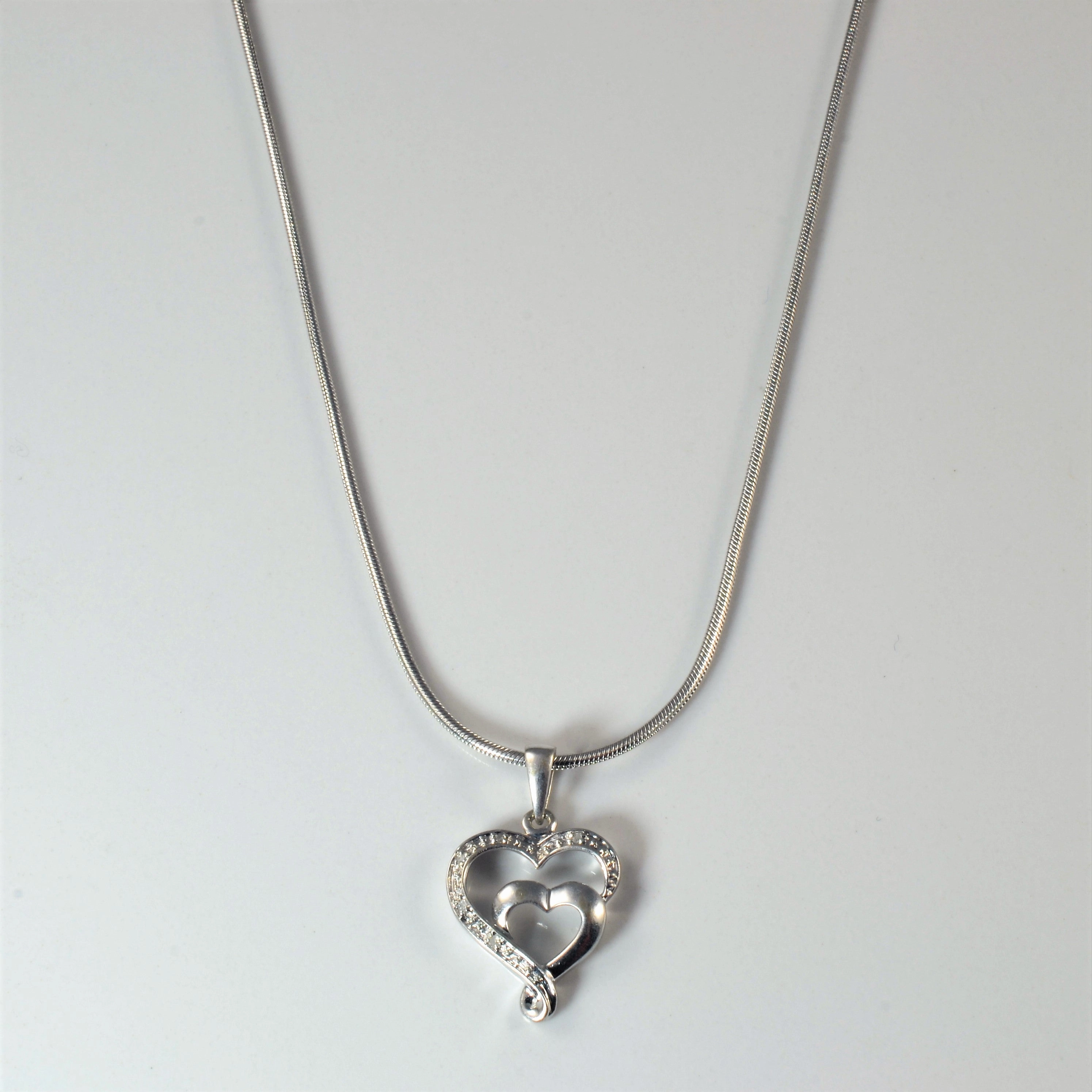 Double Diamond Heart Necklace | 0.015ctw | 17" | Vibrant Jewelry Shine