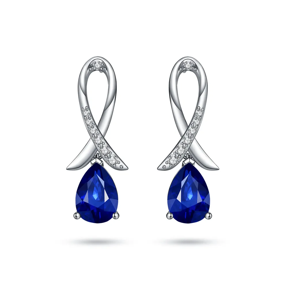 "Blue For Pink" Sapphire Earrings With Pav?? Ribbon Classic Choice