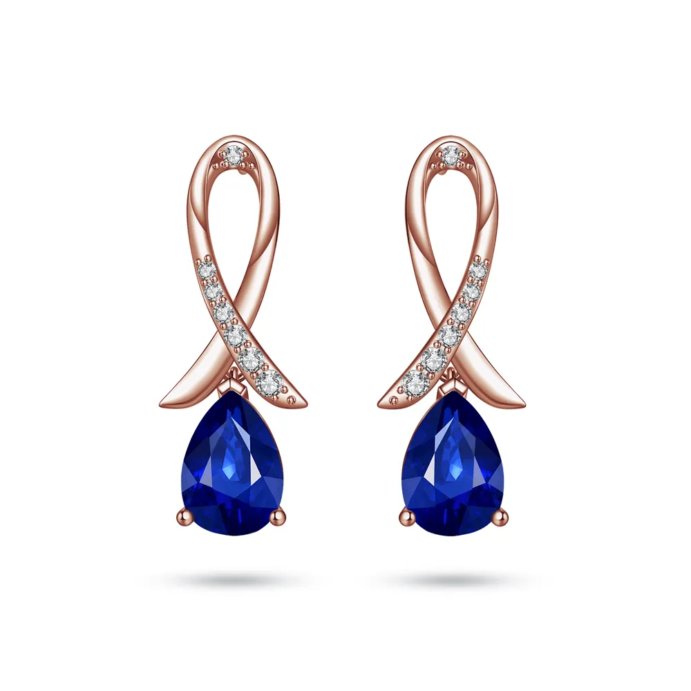 "Blue For Pink" Sapphire Earrings With Pav?? Ribbon Impeccable Cut