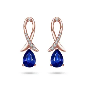 "Blue For Pink" Sapphire Earrings With Pav?? Ribbon Impeccable Cut