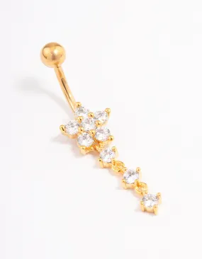 Gold Plated Surgical Steel Cubic Zirconia Triple Belly Ring Charming Stones Sophisticated Detail