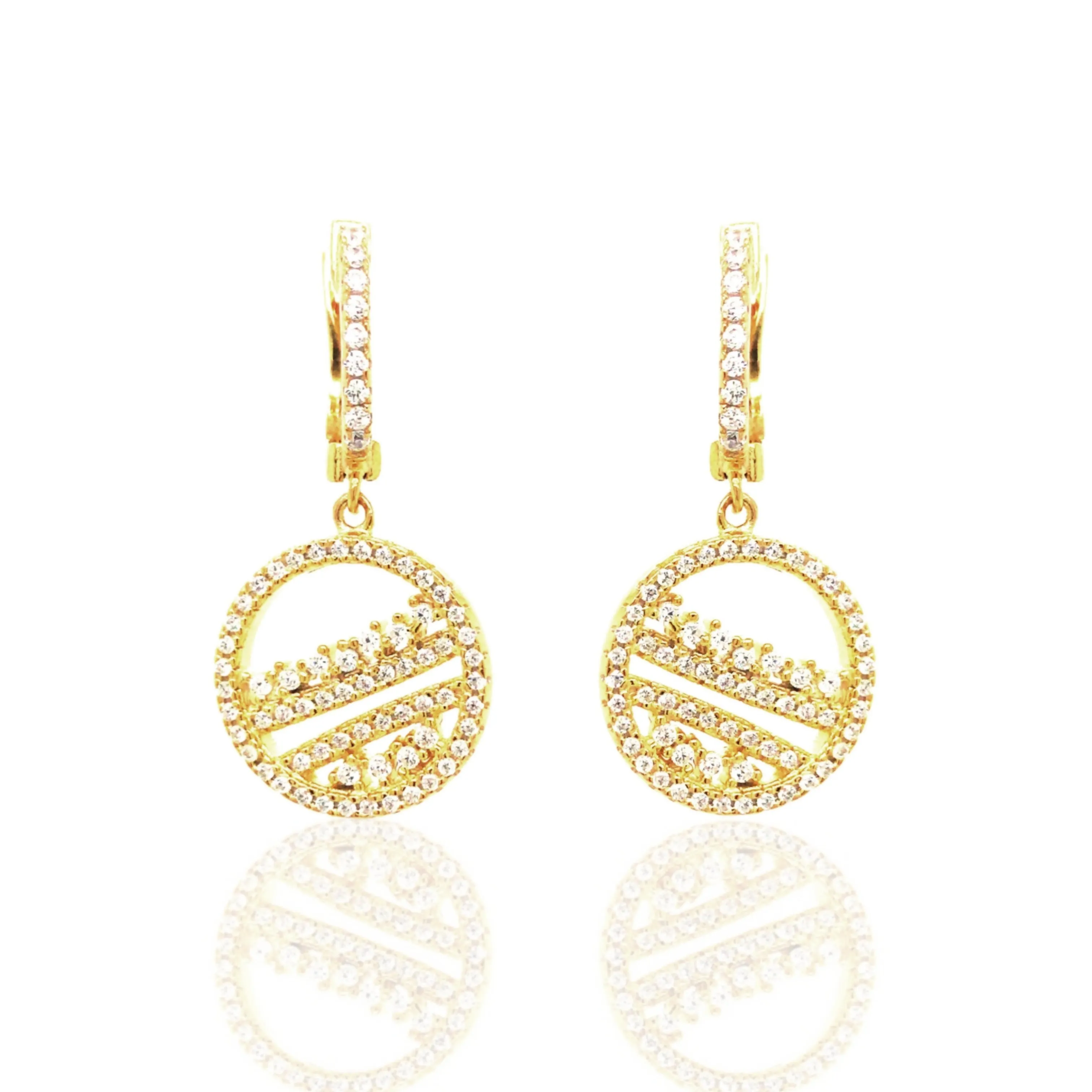 Retro Embellishment Sterling Silver Round Hanging Gold Plated Earring