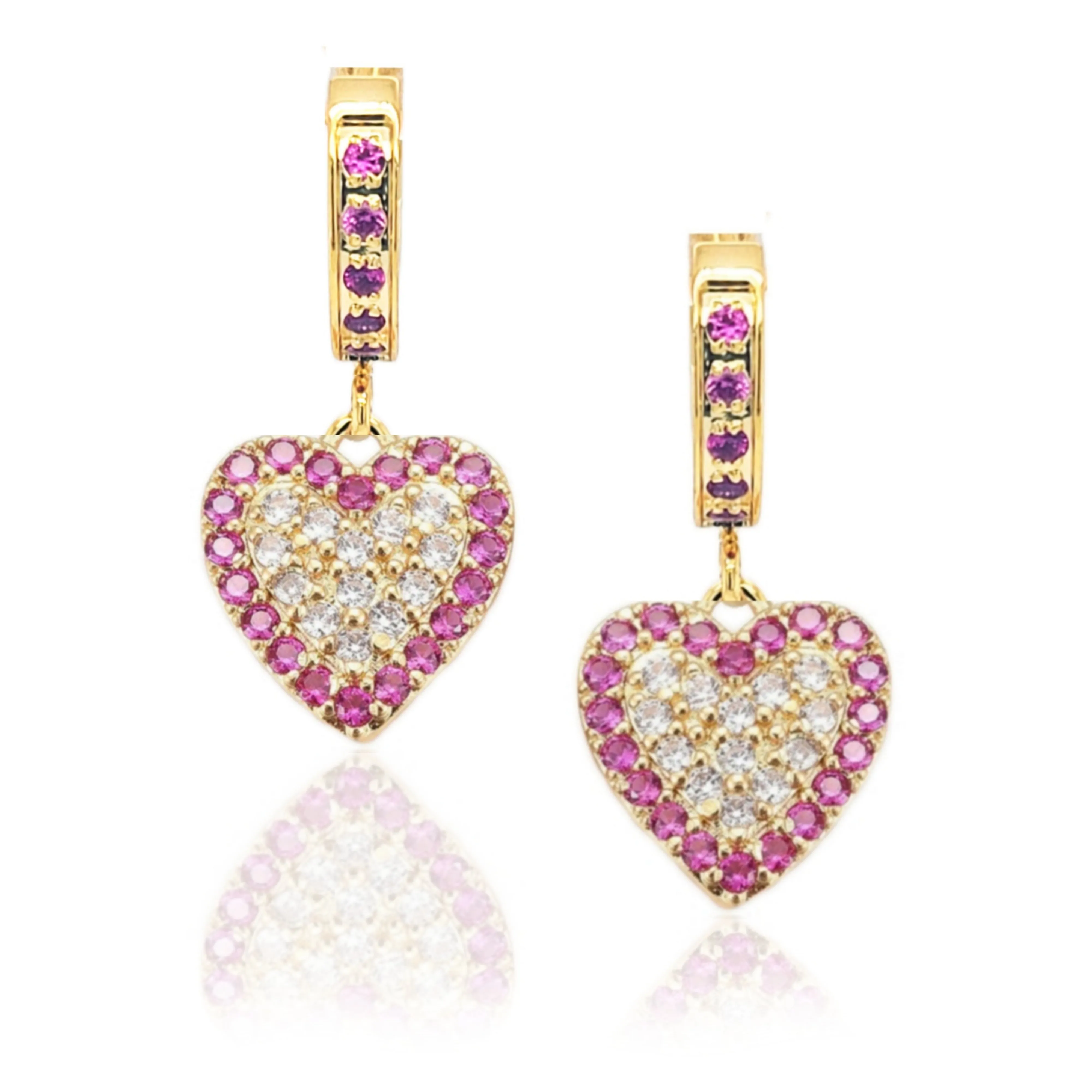 Surgical Steel CZ Heart with Fuchsia CZ Border Earrings High-Quality Selection Neutral Piece