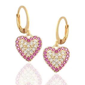 Surgical Steel CZ Heart with Fuchsia CZ Border Earrings Striking Embellishment Iridescent Item