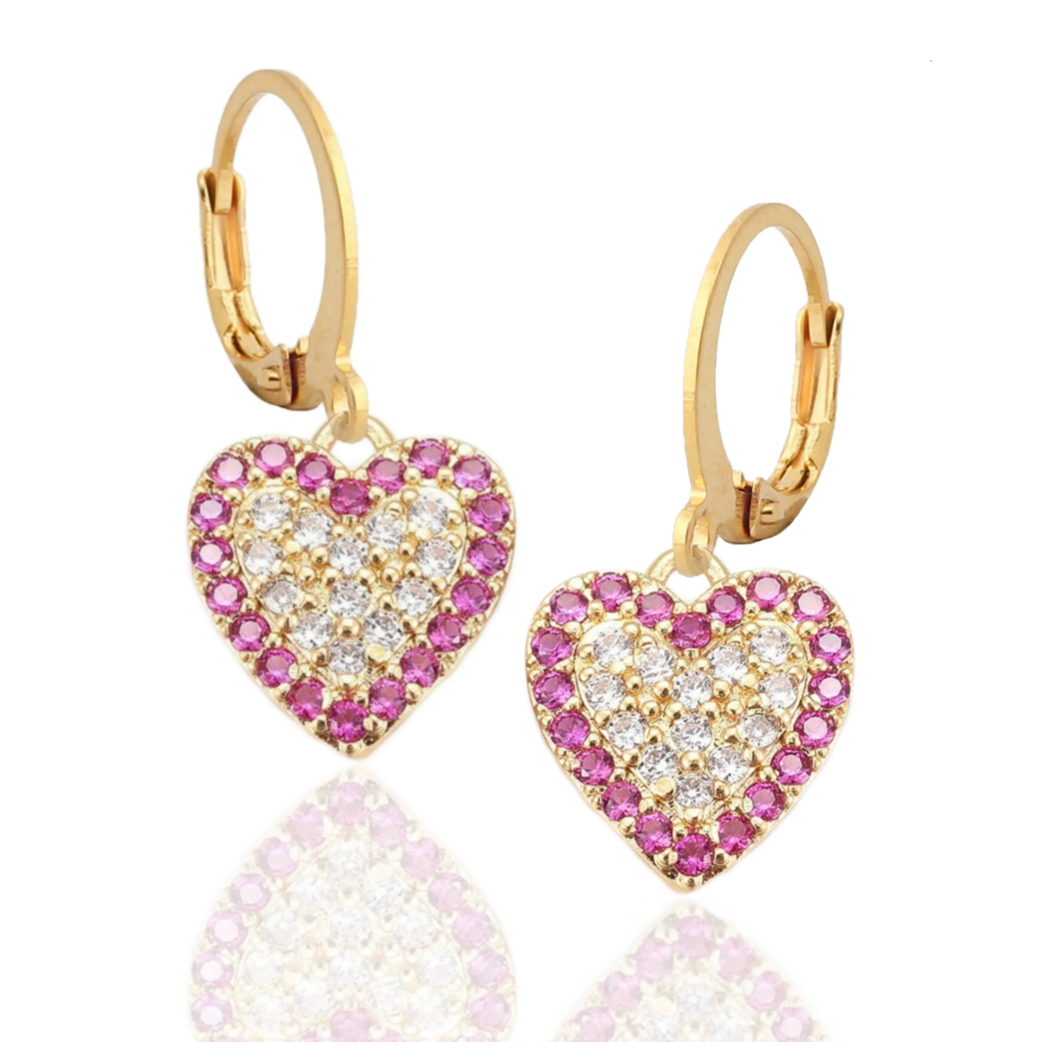 Surgical Steel CZ Heart with Fuchsia CZ Border Earrings Striking Embellishment Iridescent Item