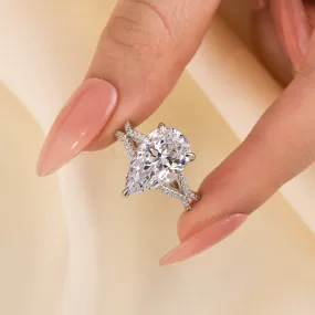 Louily Split Shank Unique Pear Cut Engagement Ring In Sterling Silver Silhouetted Shine