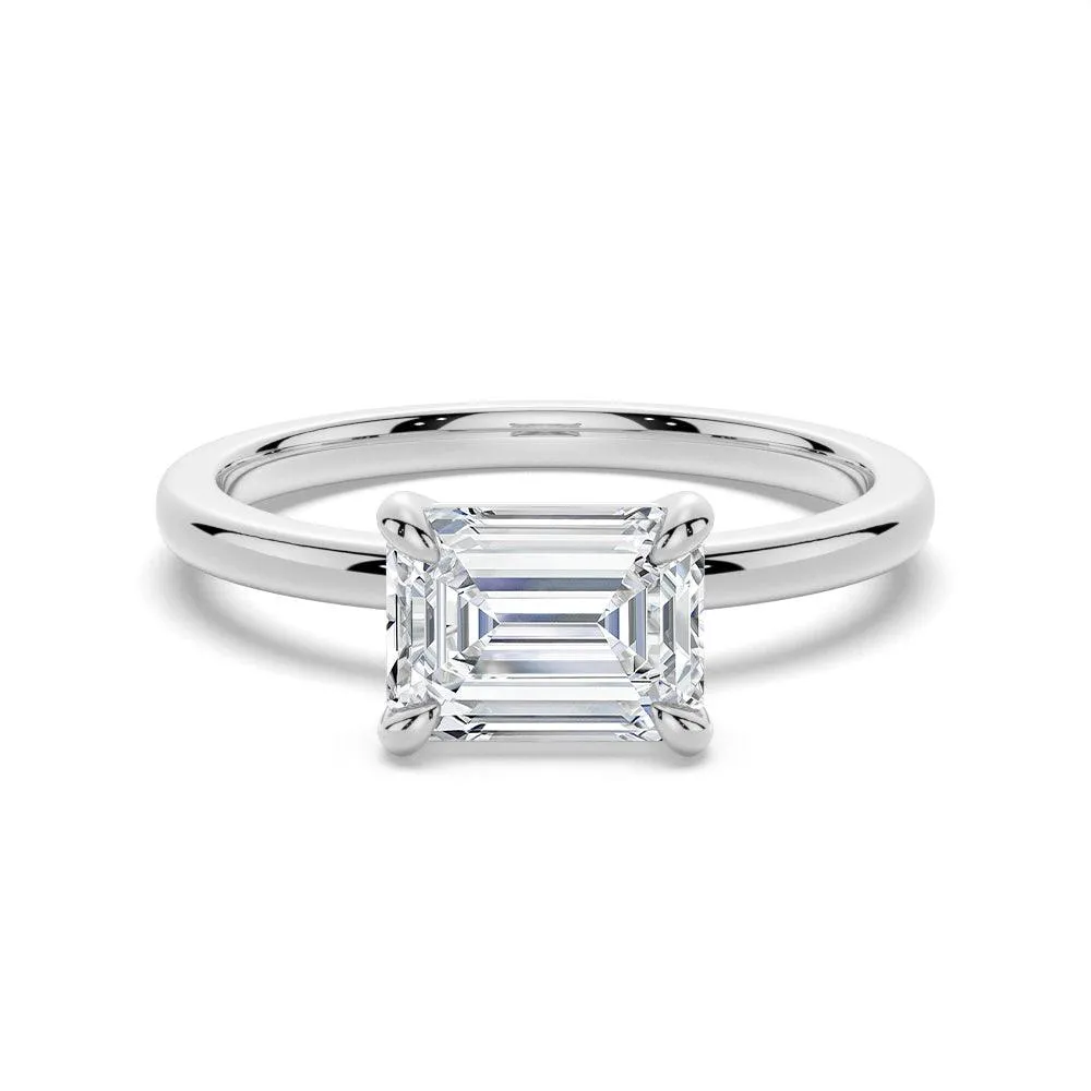 Bold Glow Elegant Craftwork East West Emerald Cut Solitaire Engagement Ring
