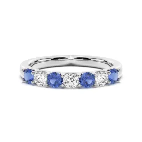 Blue Sapphire and Moissanite Anniversary Band Premium Work