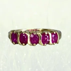 Low-Cost Ornament Designer Style Vintage Red Spinel Wedding Band or Stacking Ring in 10K Yellow Gold. August Birthstone. 65th Anniversary.