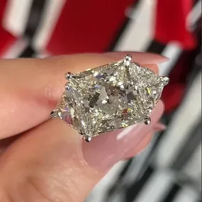 Winter Party Layer mood Louily Glittering Crushed Ice Radiant Cut Three Stone Engagement Ring