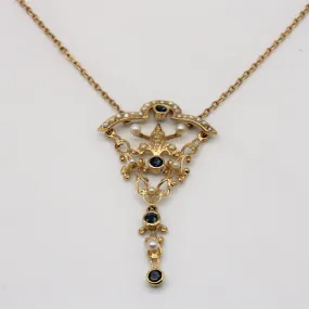 Edwardian Sapphire & Pearl Necklace | 0.40ctw | 17" | Signature Charm