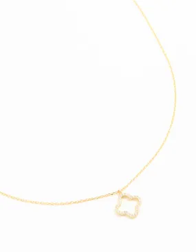 Gold Plated Sterling Silver Cubic Zirconia Flower Pendant Necklace Elegant Charm Bright Shine