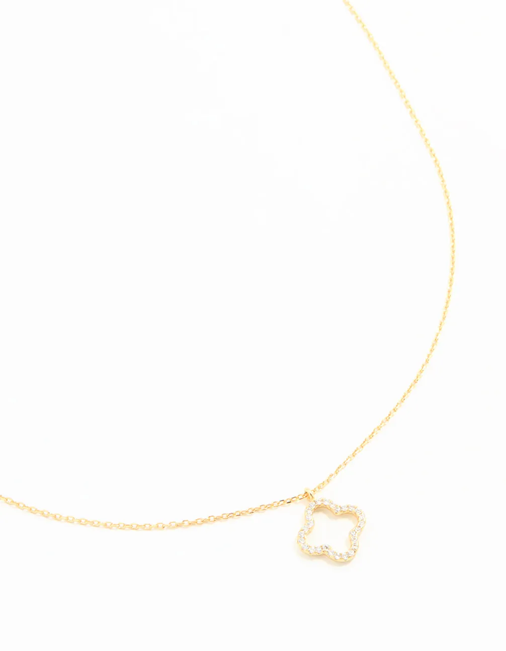 Gold Plated Sterling Silver Cubic Zirconia Flower Pendant Necklace Elegant Charm Bright Shine