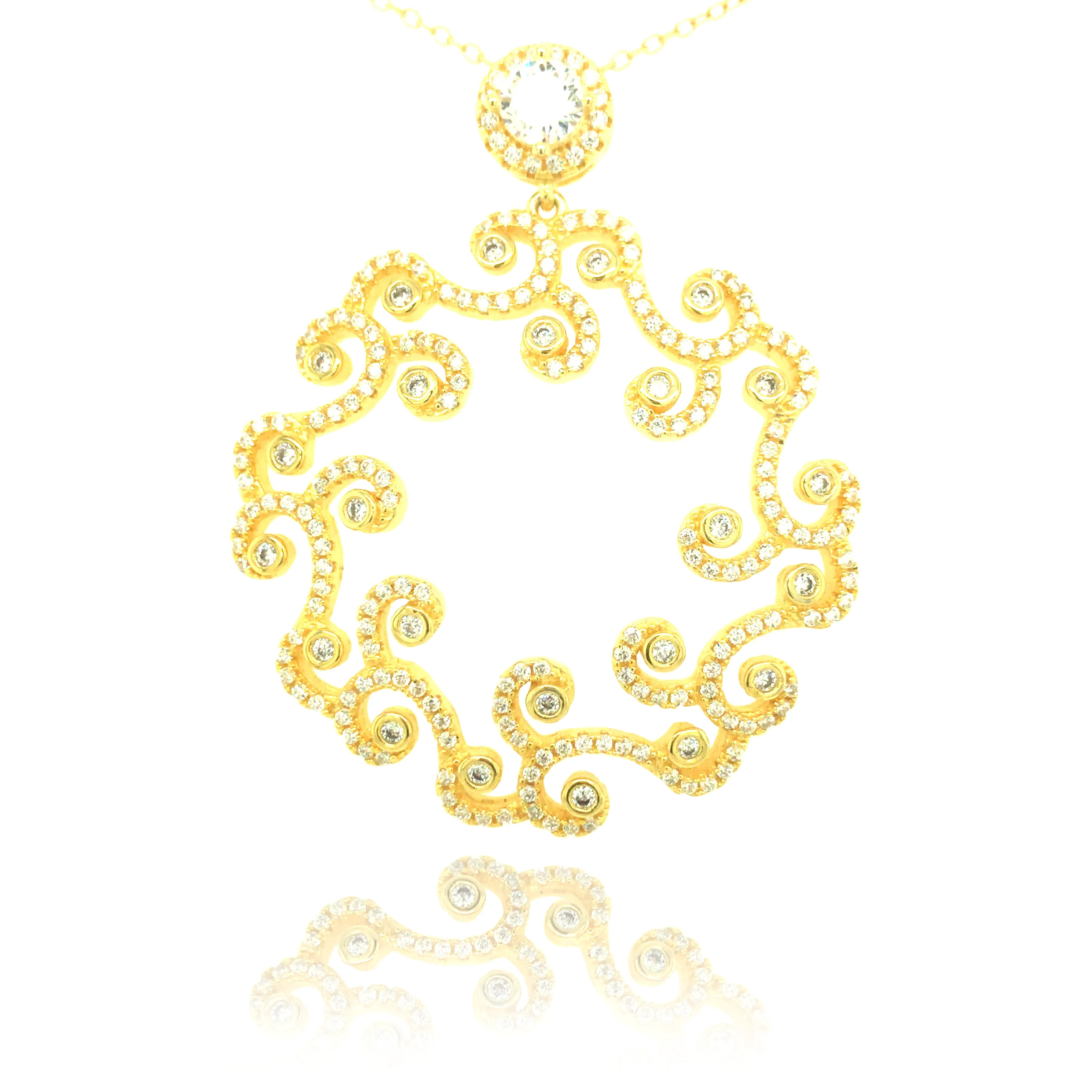 Sterling Silver Gold Plated Swirl CZ Pendant Necklace daily pick Engagement Style