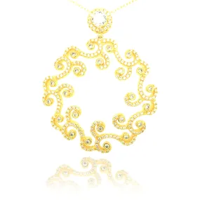 Representative Piece Daring Style Sterling Silver Gold Plated Swirl CZ Pendant Necklace